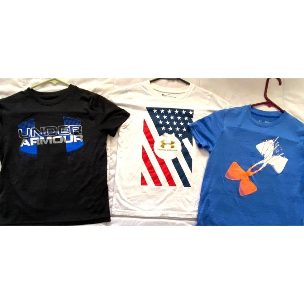 Boys UA Youth-SM tops (white shirt is 7)